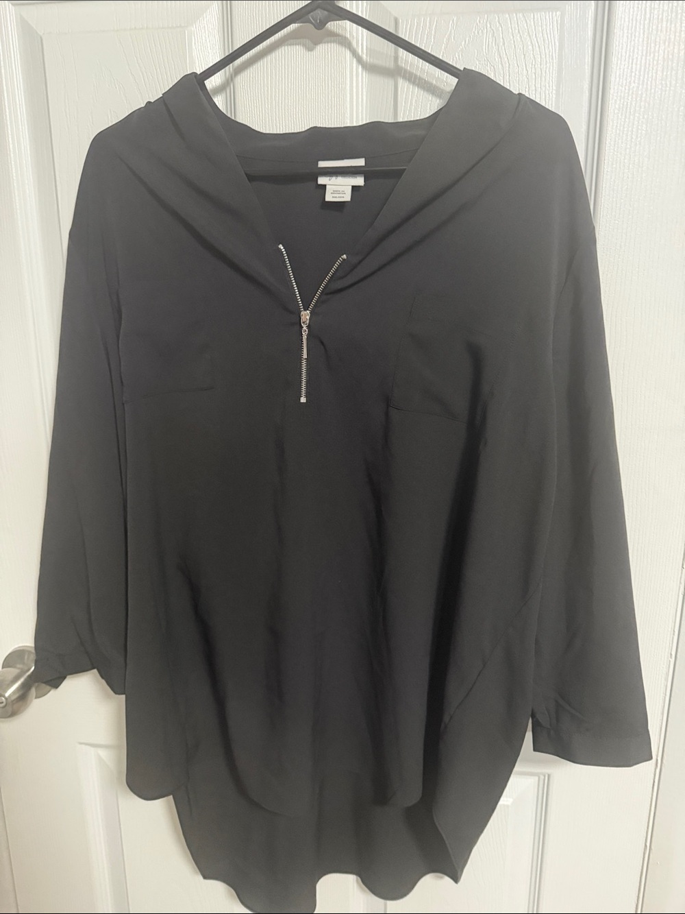 Jaclyn Smith Black Zip-Front Draped Tunic